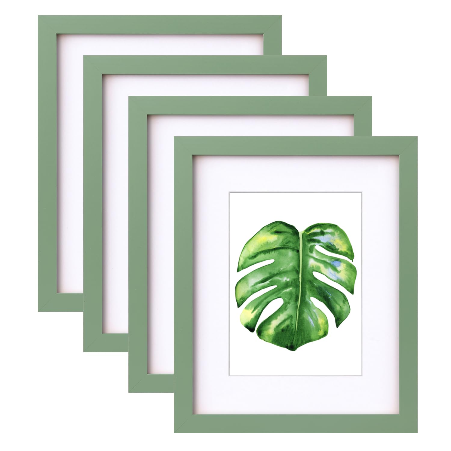 EGOFINE 10x8 Picture Frame,100% Solid Wood Frame with 7x5 Mat,10x8 Photo Frames with Acrylic Glass,20x25 cm Poster Frames for Tabletop and Wall Mounting,Green,4 Pack