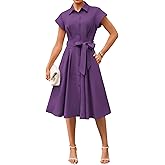 GRACE KARIN Womens Short Sleeve Shirt Dresses 2026 Summer Midi Button Down Dress Work Business Casual Dress with Pockets
