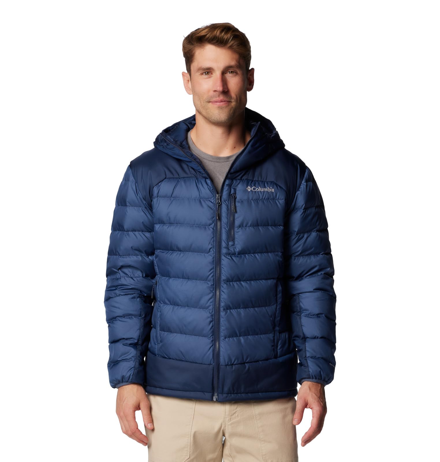 Columbia Men’s Autumn Park II Down Hooded Jacket, Dark Mountain/Collegiate Navy, 4X Tall