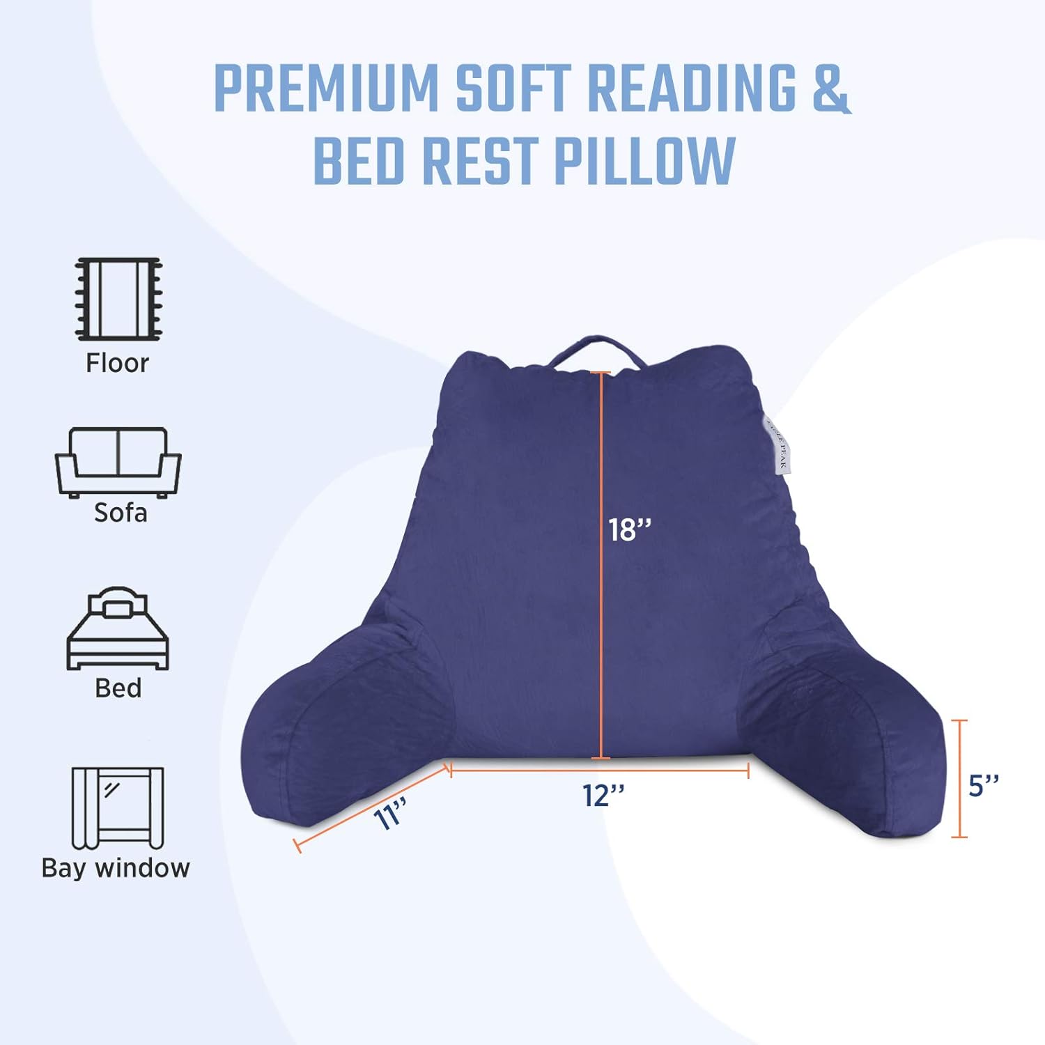 EAGLE PEAK Medium Shredded Memory Foam Reading Pillow, Bed Rest Pillow with Arms and Pockets, Removable Cover, Back Support Cushion for Adults, Teens While Reading, Watching TV, Relaxing (Navy Blue): Home & Kitchen