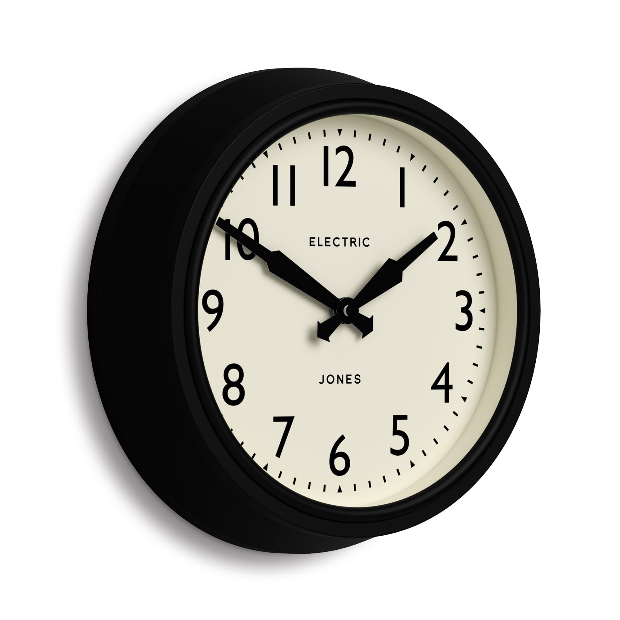 Jones Clocks® Telecom wall clock | Round vintage retro clock | 27cm | Black | Modern take on a vintage classic for kitchen, living room or office