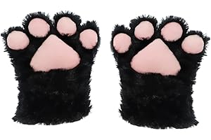 CLZEMO Cat Paws Gloves Cozy Animal Full Fingers Bear Claws Mittens Winter Plush Glove Halloween Cosplay Costume Prop for Kids Adults