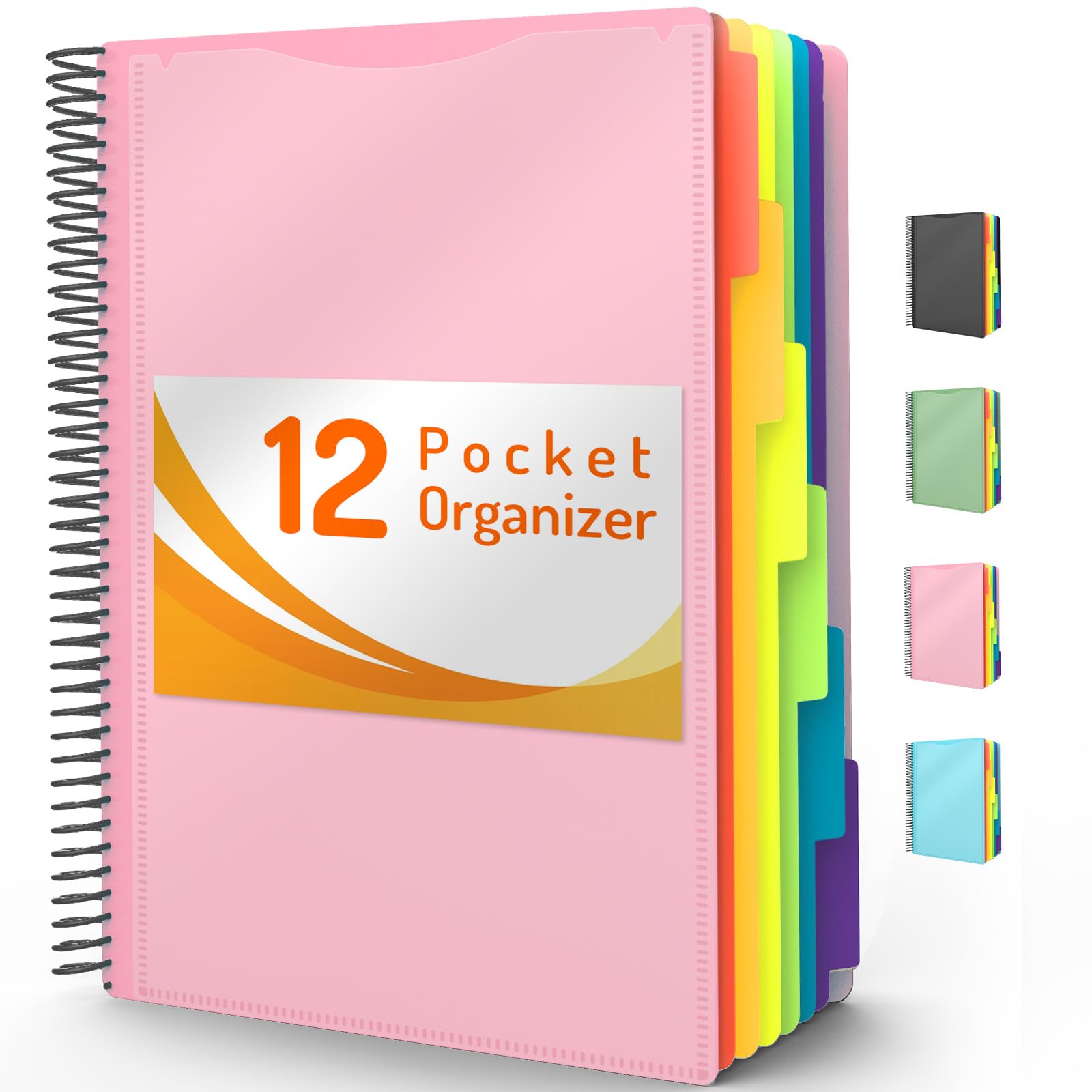 Photo 1 of 12 Pocket Project Organizer, Forvencer 1/6-cut Tab Binder Organizer with Sticky Labels, Multi Pocket Folder with Zipper Pouch, Folder Binder Spiral Pocket Notebook, Office Supplies, Letter Size, Blush