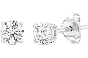 Gilded Lab-Grown Diamond Stud Earrings for Women| 925 Sterling Silver Studs and 14KT Gold 925 Plated Silver | Hypoallergenic Fine Jewelry | 4-Prong Basket, Push Back Nut | Round Cut, SI1 Clarity, F Color | 1/10,1/5,1/4,1/3,3/8,1/2,3/4,7/8,1 Carat Total Weight