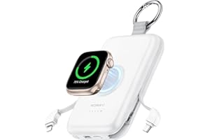 RORRY Portable Charger, 10000mAh PD 20W Fast Charging Portable Charger Power Bank with Built in Cables, Travel Battery Pack for iPhone 16/15/14/13/12/11 and Apple Watch Ultra/10/9/8/7/6/5/4/3, White