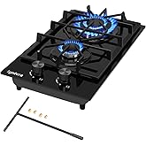 Ignivra Gas Cooktop 2 Burner,12000W Built-in Gas Stove, Black Crystal Tempered Glass Propane Cooktop, 20.08x12.2" Top Propane