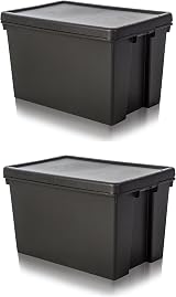 Wham Bam 100% Recycled 62 Litre Storage Boxes With Lids Black 59.5 x 40 x 37cm