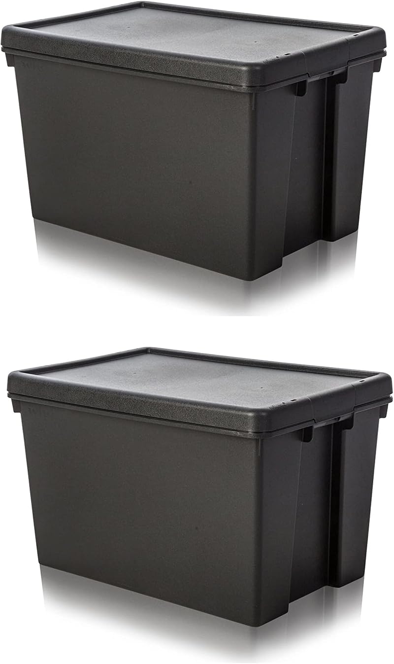 Wham Bam 100% Recycled 62 Litre Storage Boxes With Lids Black 59.5 x 40 x 37cm