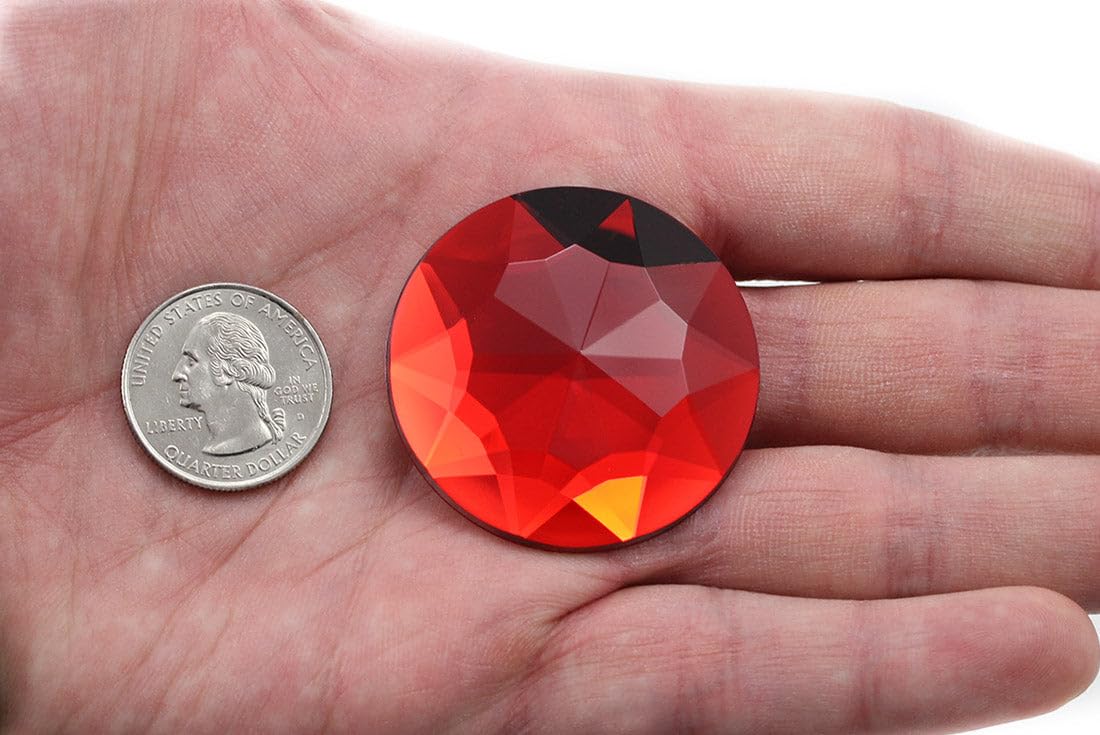 43mm Large Flat Back Round Acrylic Rhinestones Plastic Circle Gems for Costume Making Cosplay Jewels Pro Grade Embelishments - 4 Pieces (Red Ruby H103)