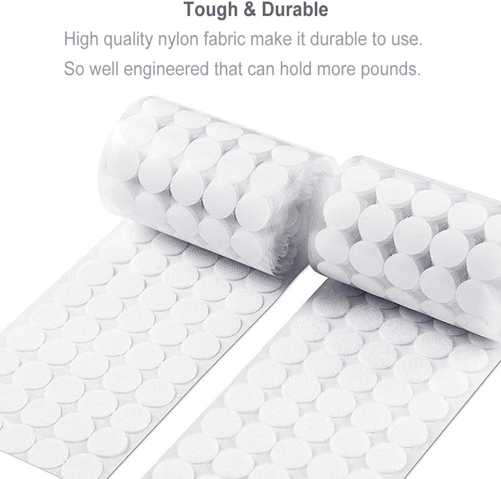 Simuer 600pcs Self Adhesive Dots Hook & Loop Sticky Back Nylon Coins Dots 20mm Diameter Sticky Glue Dot Tapes White(300 Pair Sets) - Image 3