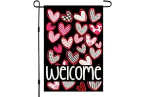 DECORHUA Valentines Day Love Heart Garden Flag 12×18 Inch Burlap Double Sided, Welcome Valentine sign Farmhouse Yard Outdoor Decoration DF176