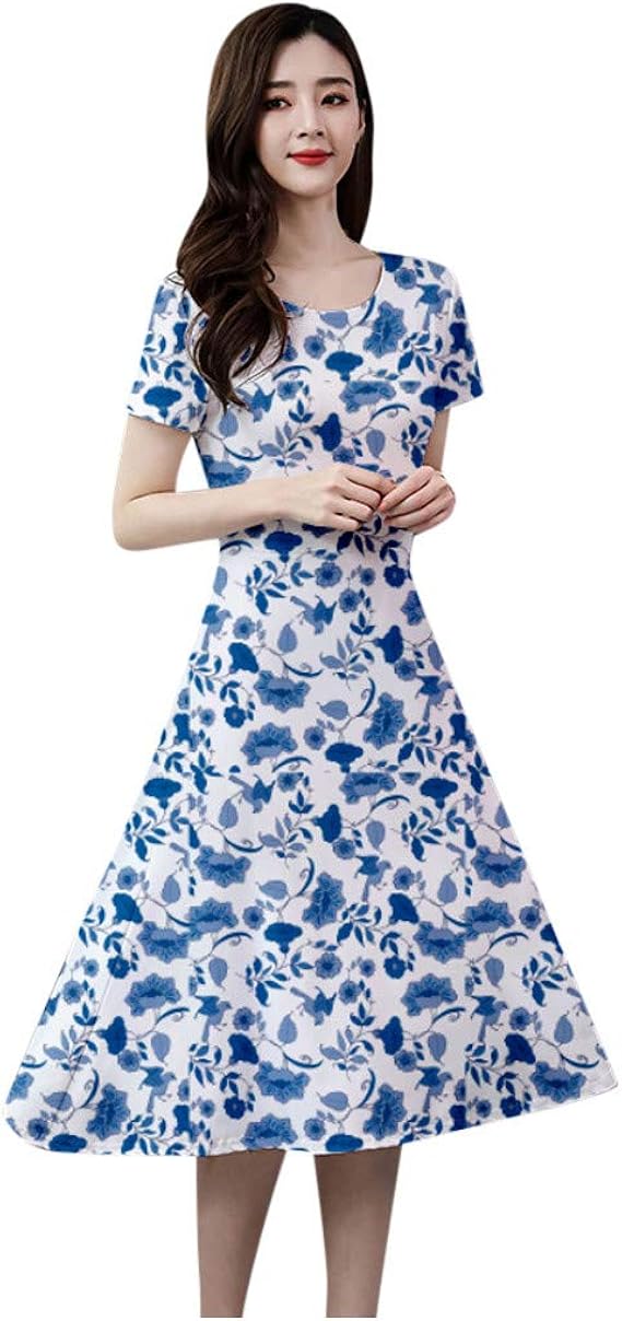 Amazon Co Jp ワンピース エレガント おしゃれ ハイウエスト 花柄ワンピース レトロ ドレス ロングワンピース レディース 春 韓国風 大きいサイズ 半袖 丸首 タイトワンピース ボヘミアン 旅行 ビーチ 普段着 通勤 Aライン 着痩せ リゾートワンピース 服 ファッション小物