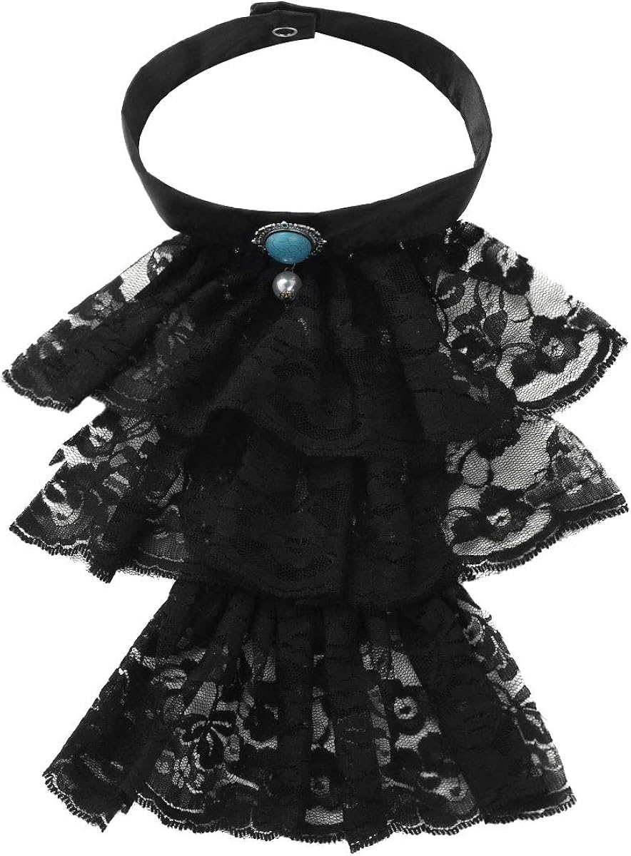 CHICTRY Lace Jabot Victorian Renaissance Ruffled Neck Collar Colonial Pirate Costume Accessory Cosplay Fancy Dress Black One Size