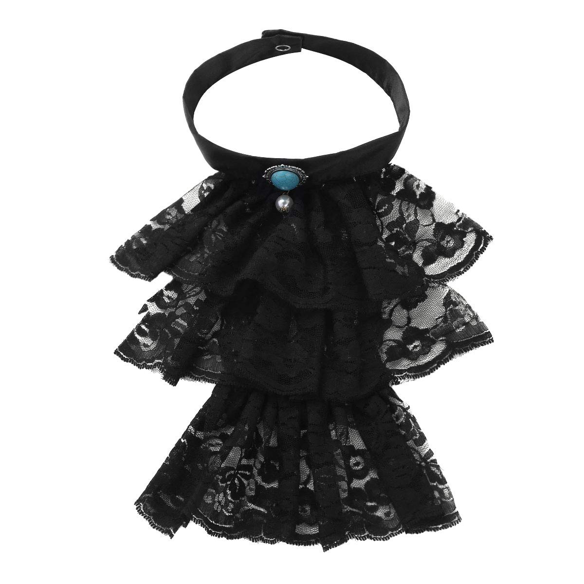 CHICTRY Lace Jabot Victorian Renaissance Ruffled Neck Collar Colonial Pirate Costume Accessory Cosplay Fancy Dress Black One Size