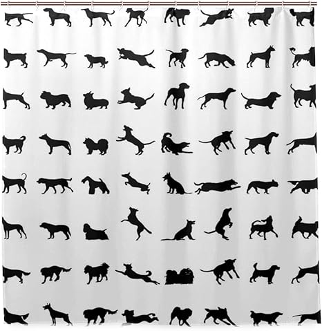 Amazon Ninehasa シャワーカーテン 防水 ポリエステル 風呂カーテン 浴室 おしゃれ かわいい 異なるシルエット犬さまざまな品種コーギーゴールデンレトリバーピットブル 取付簡単 浴室 間仕切り カーテンリング付属 シャワーカーテン ホーム キッチン オンライン通販