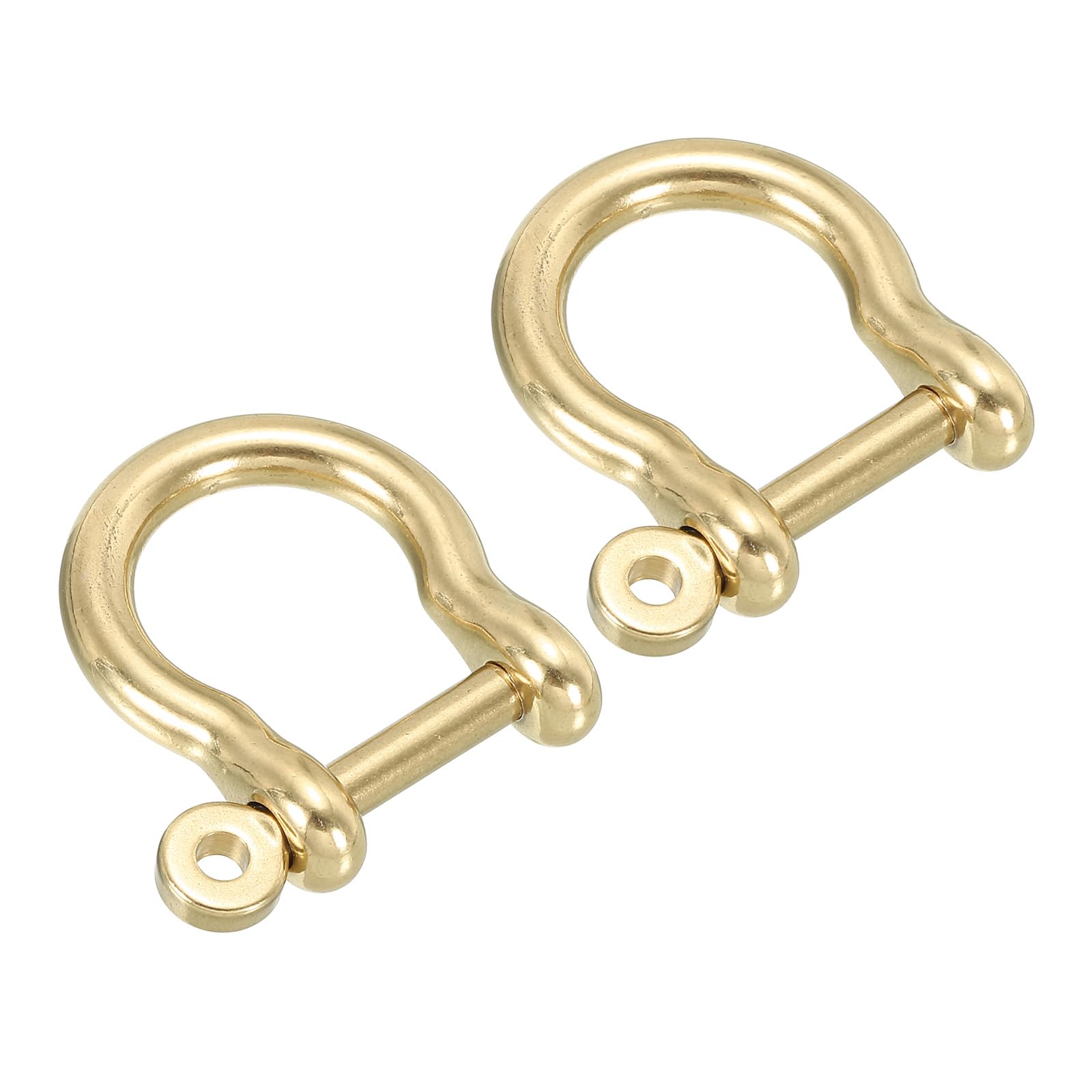 PATIKIL D-Ring Shackle, 2 Pack 15mm Inner Width Pure Brass U Type Fob Key Hook Small Bow Shackles for DIY Craft Leather Replacement — image 1