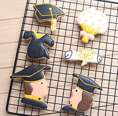 SveBake Graduation Cookie Cutter Set - 6 Pieces Rust-proof Stainless Steel Biscuit Cutters with Shapes of Graduation Cap, Gown,Diploma,Bouquet - Thumbnail 3
