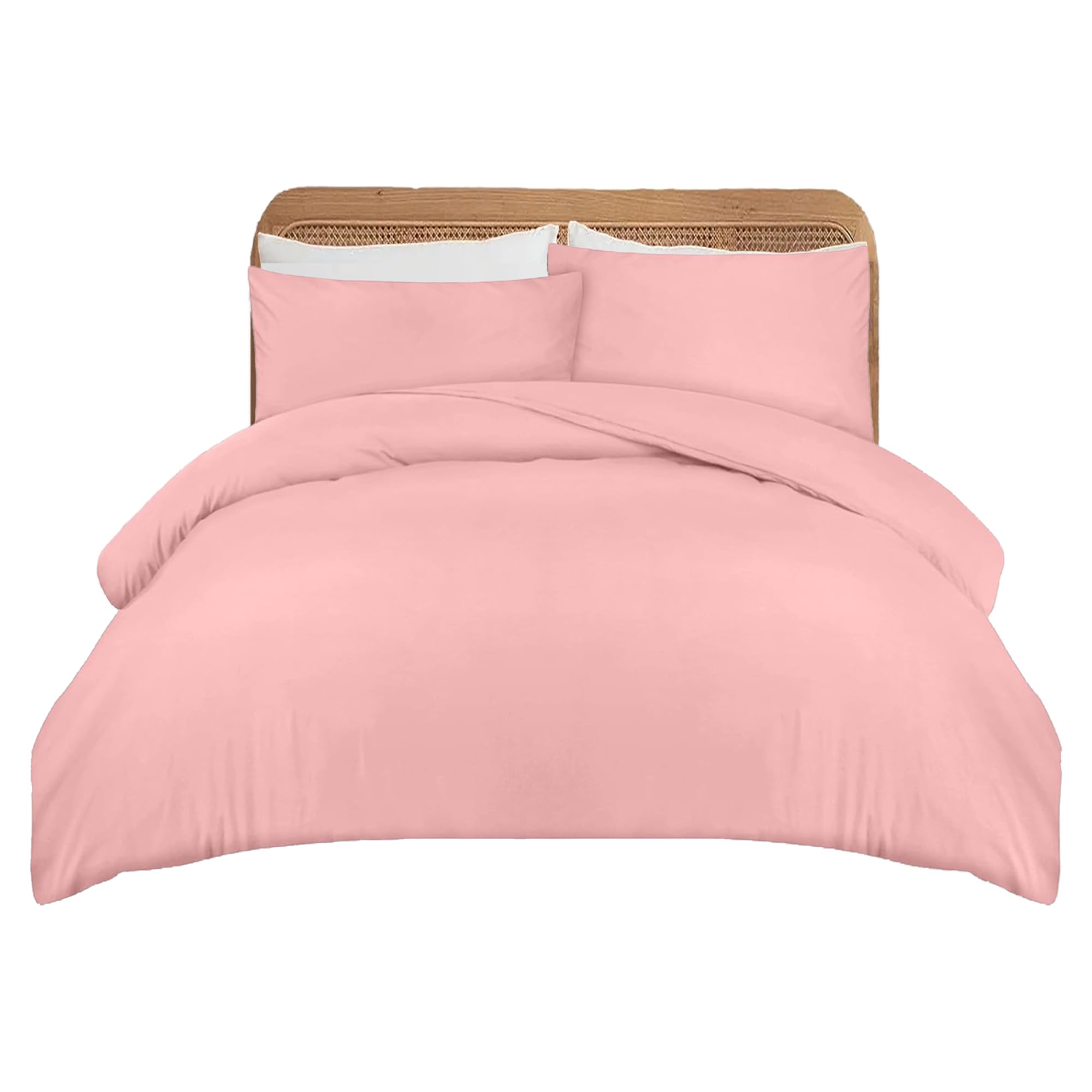 Apex Furnishings Double Duvet Cover Sets, Brushed Microfiber Plain Dye Quilt Cover with Pillow cases bedding double bed set - Blush Pink — image 1