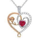 E Infinity Double Heart Birthstone Necklace 925 Sterling Silver Rose Flower Pendant Necklace, Birthday Anniversary Jewelry Gifts for Her Wife Mom Girlfriend Wife
