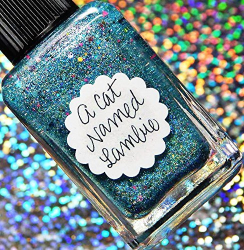 Lynnderella Limited Editionâ€”Aqua Holographic Nano Glitter Nail Polishâ€”A Cat Named Lambie