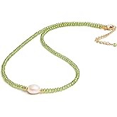 Gempires Gemstone Beaded Necklace with Freshwater Pearl Choker Style Jewelry Hypoallergenic Non Tarnish Gold Plated Crystal Beads Necklaces For Women