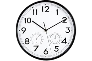 HOBYLUBY 9.8'' Indoor Outdoor Clock Silent Non-Ticking, 3-in-1 Outdoor Wall Clock Dial for Patio, Garden, Home