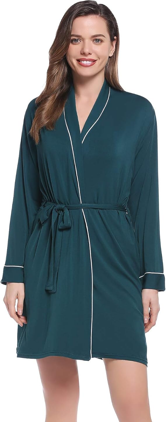 Amorbella Womens Bamboo Thin Robe Short Lightweight Bathrobe with