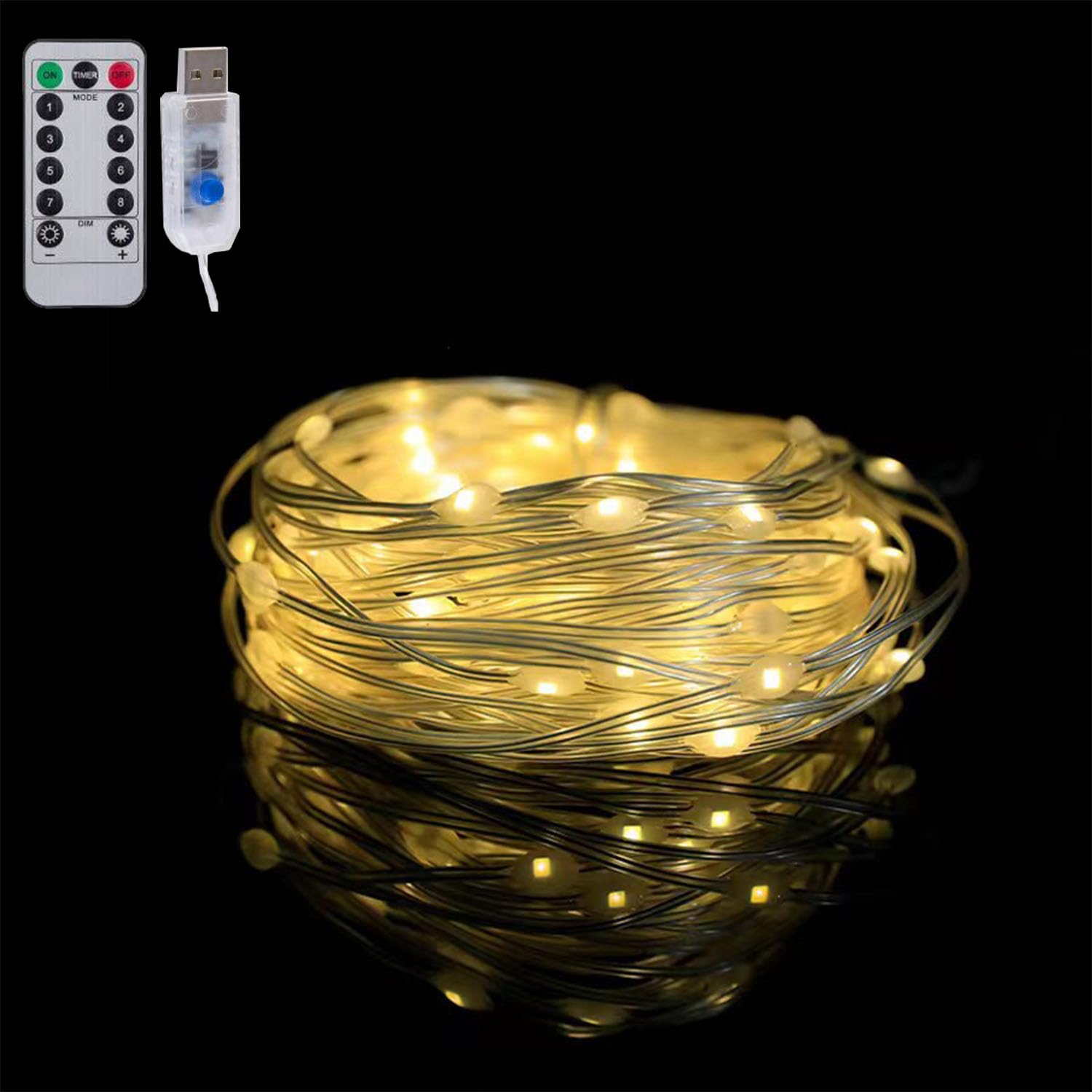 TuoTu USB Fairy Lights 16FT 50 LED USB Plug with Remote and Timer 8 Modes Outdoor Waterproof Twinkle String Light Lights DIY Party Wedding Christmas Decoration (Warm White, 5M-50LED)