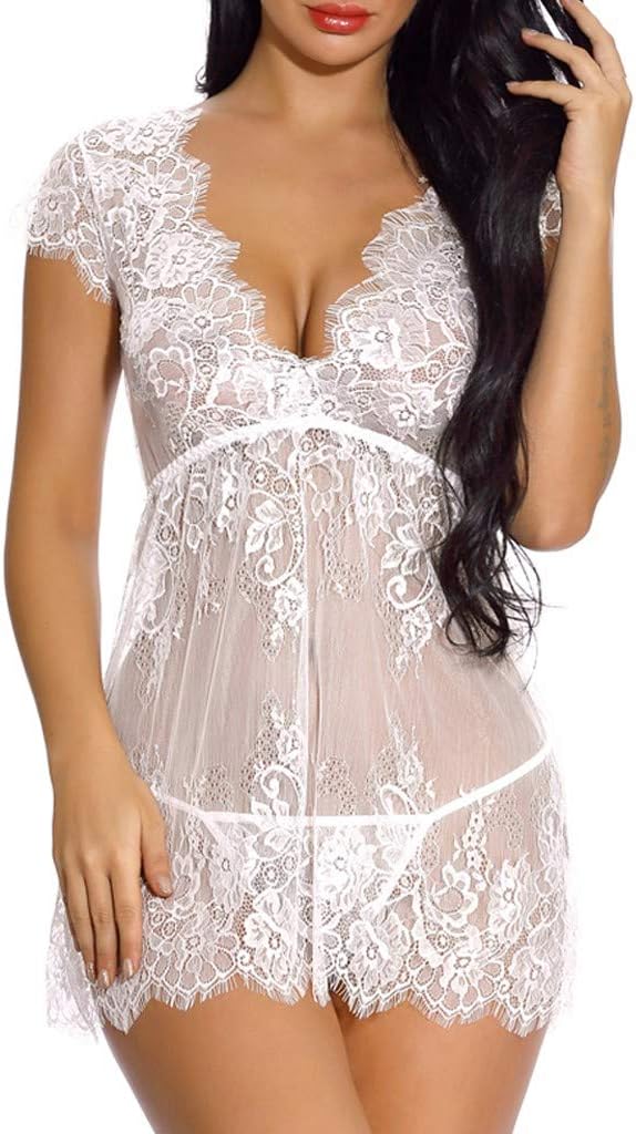 Woman Pajamas Jaminy Women Sexy Girl Cute V-Neck Lace Lingerie Underwear Sleepdress with G-String