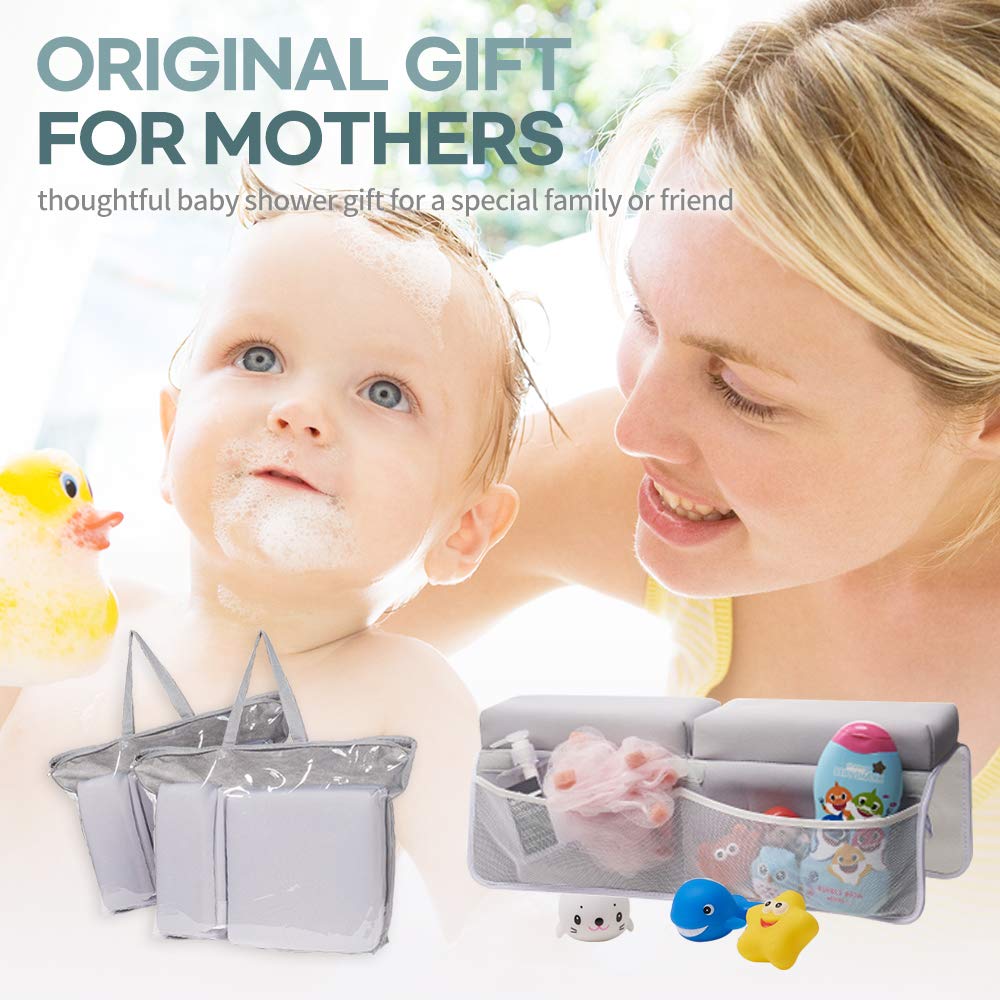 PRESIPIS Bath Kneeler and Elbow Rest Baby Accessories–2.1inch Comfortable Extra Cushion–Bathtub Accessories for Baby–Padded Knee Cushion Mat for Mom and Dad–Strong Suction Cups–Two-Side Mesh Pockets : Baby