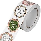 500Pcs Thank You Stickers for Wedding, Birthday, Gifts, Flower Style Labels, White, 1 Inch Round, Packaging Labels and Stickers