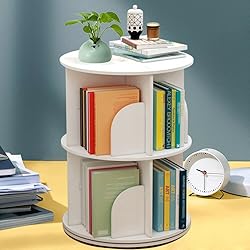 BJTDLLX Rotating Bookshelf, 2 Tiers Freestanding