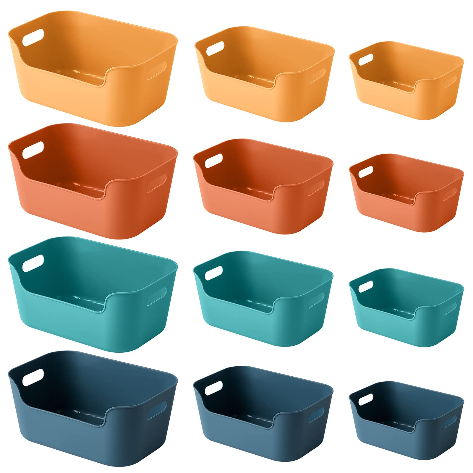 OWill 12-Pack Plastic Storage Basket Set with Multiple Color Storage Boxes for Organizing Bins, Kitchen Storage, Shelves Cupboard Organiser, Office and Home
