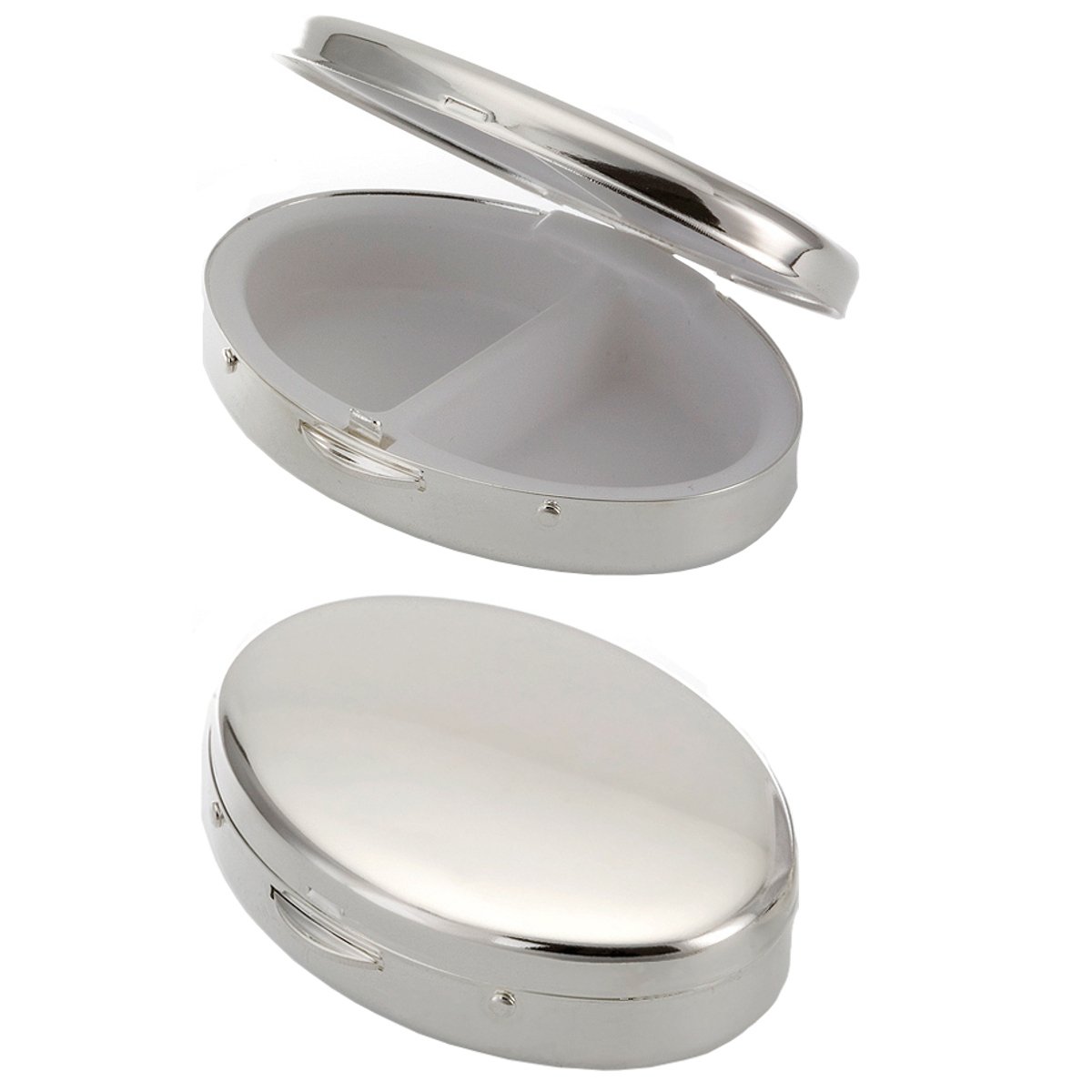 Silver Jug Pill Box Oval 2 Compartments 6.5 x 4.5 x 1 cm Silver-Plated Premium Finish