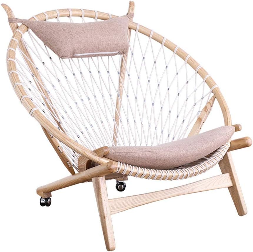 Dfghbn Sofa Chair Handmade Lounge Papasan Chair With Fabric Chair Cushion And 2 Wheels For Bedroom Floor Sofa Chair Lazy Lounge Chair (Color : Natural color, Size : Free size)