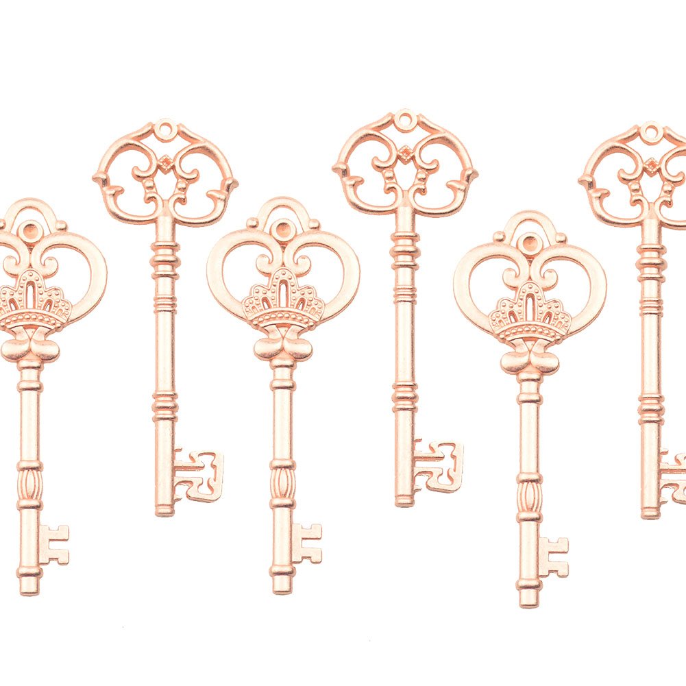 Makhry Mixed Set of 20pcs 3.1-3.3 inches Extra Large Key Vintage Key Skeleton Keys in Bulk for DIY Pendant (Rose Gold)