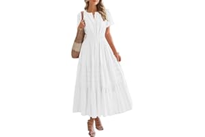 BTFBM Summer Dress for Women 2026 Maxi Dress Lightweight Short Sleeve V Neck Elastic Waist Boho Beach Spring Dresses