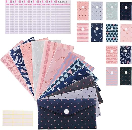 24pcs Cash Envelopes Budget System Coin Envelopes Set,12 System Waterproof Reusable Plastic Cash