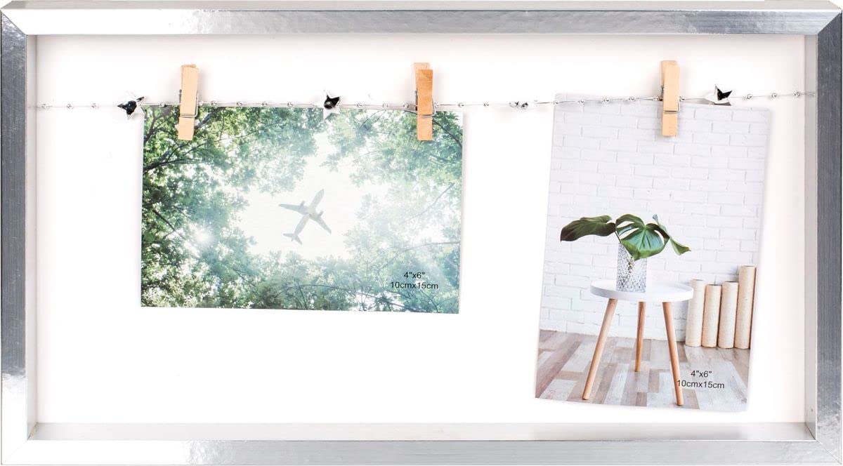 OOTB 94/2671 Wooden Frame with Glamour Washing Line 22 x 39 cm Silver