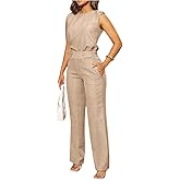 Floerns Women's 2 Piece Outfit Crew Neck Sleeveless Blouse and Dressy Pants Set