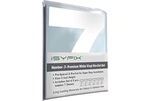 iSYFIX White Vinyl Number 7 (Seven) Stickers - 6 Pack 5 inch Self Adhesive - Premium Decal Die Cut & Pre-Spaced for Mailbox, Signs, Door, Cars, Trucks, Home, Business, Address Number, Indoor & Outdoor