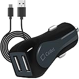Cellet High Powered 3Amp, Fast Charging 15Watt, Dual USB Port Car Charger with 4ft Long Type-C Cable Compatible for Asus ZenFone V/Asus ZenFone V Live