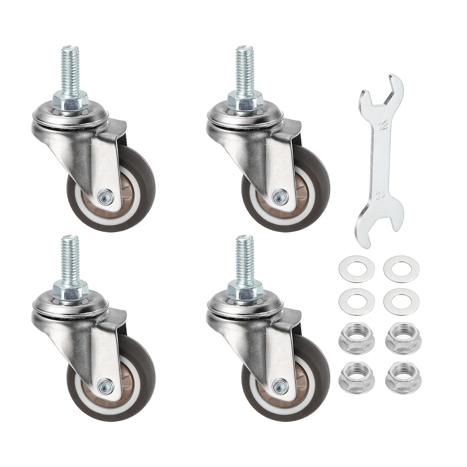 PATIKIL 1.5 Inch Threaded Stem Casters, 4Pcs M8x20mm TPE Swivel Caster Wheels Load Capacity 198 Lbs for Furniture Trolley Cart, Brown