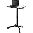Stand Up Desk Store Pneumatic Adjustable Height Rolling Mobile Laptop Standing Desk Cart (Black Frame/Black Top, 28" Wide)