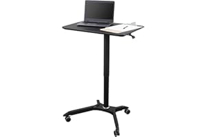 S STAND UP DESK STORE Stand Up Desk Store Pneumatic Adjustable Height Rolling Mobile Laptop Standing Desk Cart (Black Frame/Black Top, 28" Wide)