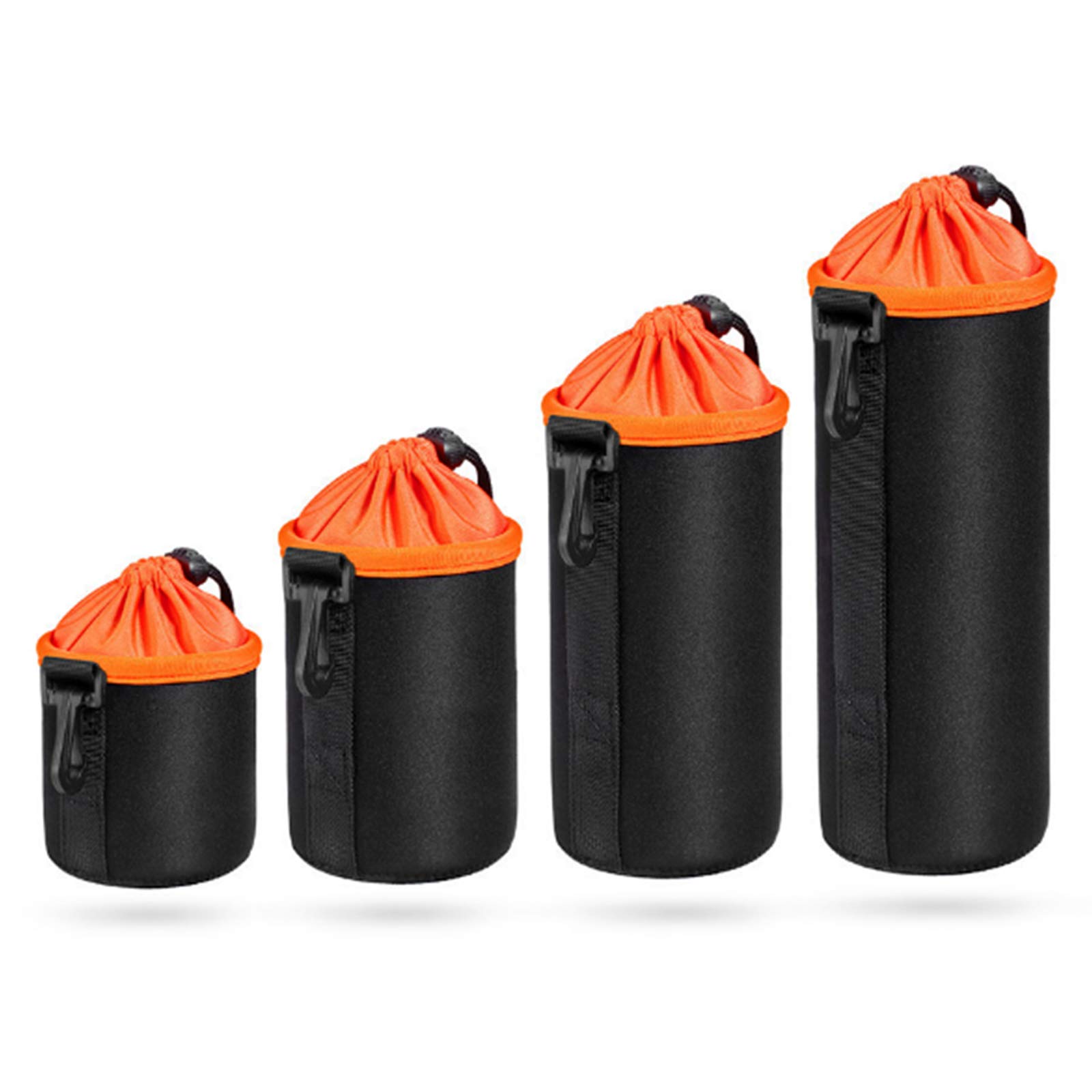 Lywencom Lens Pouch,Waterproof Protective Lens Bag for SLR Camera Lens,with Adjustable Drawstring and Rotating Clamp,Camera Lens Bag for Nikon, Pentax, Sony, Olympus, Panasonic, Etc (Orange)