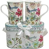 Lightahead Elegant Bone China Two Coffee Mugs set in Blue bird design 11.2 oz each cup in attractive gift box