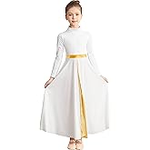 Sanmsoner Girls High Neck Praise Dance Dress Loose Fit Full Length Long Sleeve Liturgical Dance Dress