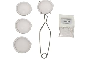 HWJMS 2.76" 4PCS 150g Ceramic Crucible Bowl Dish Cup with Clip Tongs Handle 2A with Pure 20g Borax for Jewelry Gold Silver Brass Casting Refining Quartz Tool