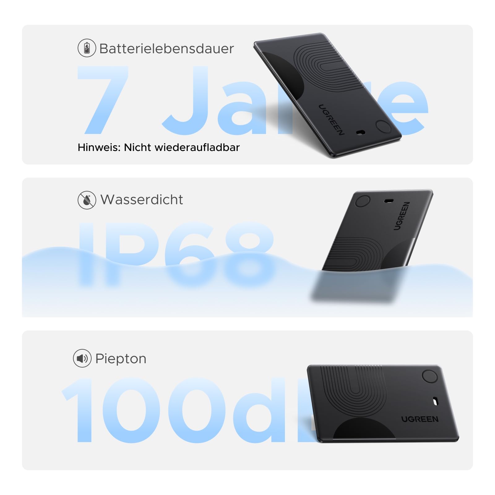 UGREEN FineTrack Slim kompatibel mit Apple Find My (nur iOS), Bluetooth Tracker Karte bis zu 7 Jahre Batterielebensdauer, 100dB Piepton, Geldbörsenfinder für Reisepass, Wallet, Rucksack (1 Pack) 3